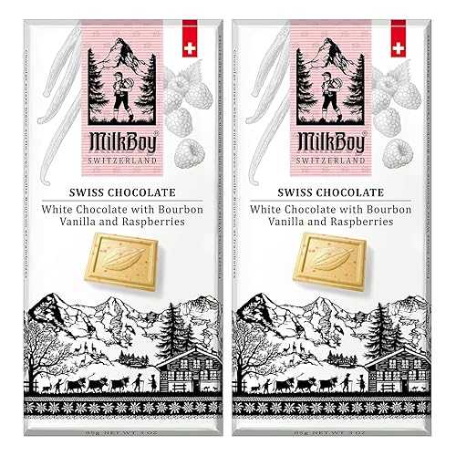 MilkBoy Swiss Chocolates - Premium White Chocolate Bars with Bourbon Vanilla and Raspberry - Candy Bars, Gluten Free, Non-GMO, Kosher - 3 薬局衡オンス (Pack of 2)