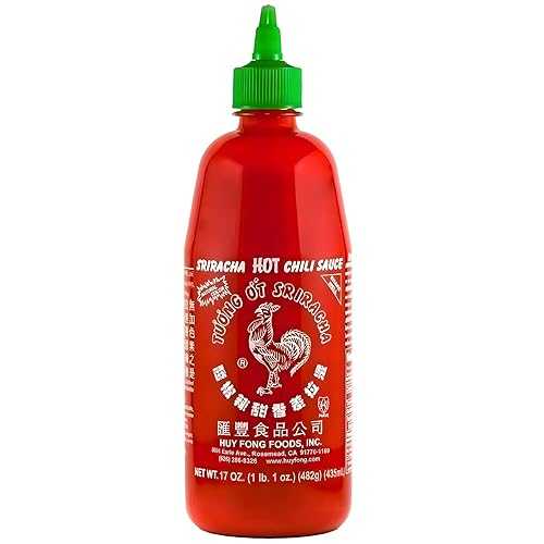 HUY FONG FOODS INC. SINCE 1980 The Original Huy Fong Sriracha, 17 OZ Rooster Sriracha Chili Sauce, Spicy Flavor Hot Sauce W/Chili Pepper, Classic Original Cook Sriracha Chili Paste for Hotdogs, Eggs, Burgers, Soups,