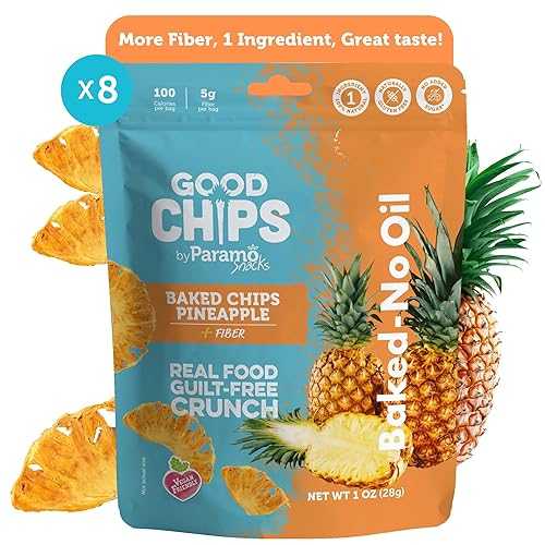 Good Chips by Paramo Snacks Baked Pineapple Chips by GOOD CHIPS! Crispy, Crunchy, Oil-Free, Only One Ingredient, Healthy Naturally Sweet Dried Fruit Snack - 1 薬局衡オンス bags - Pack of 8