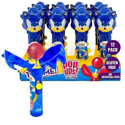 POPUPS! LOLLIPOP Pop Ups! Sonic The Hedgehog Lollipop Holder - 12 Lollipops with Cases - Individually Wrapped Candy Party Favors, Stocking Stuffers - Sonic The Hedgehog Candy - Bulk Set of 12