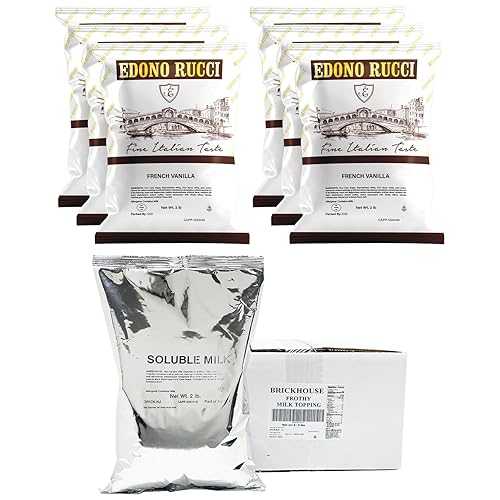 Brickhouse Soluble Milk and Edono Rucci Cappuccino or Hot Chocolate Powdered Mix Bundle - One Case (Six 2重量ポンド Bags Each) (24lbs, Soluble Milk + French Vanilla Cappuccino)