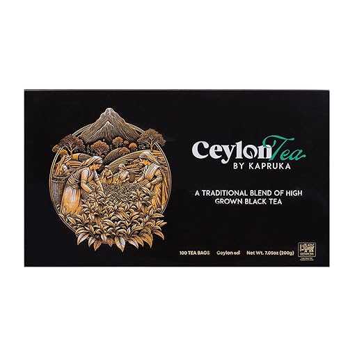 Kapruka 100% Pure Ceylon Black Tea / 100 Tea Bags Individually Wrapped - Fresh High Grown Tea Bags / Sri Lanka Tea Premium Hand-Picked, High-Altitude Leaves for Bold, Rich Flavor Authentic Sri Lankan Tea