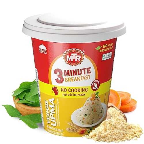 MTR 3minute Veggie Poha - Ready-to-Cook Mix - Authentic Indian Food インチ Just 3 Minutes - 100% Vegetarian - No Added Preservatives - Just Add Hot Water - Quick \u0026 Easy ((Veggie Upma Cup - 80g, Pack of 6)
