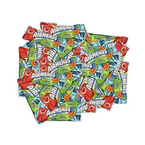 CandyKrave Airheads Sour Candy Mini Bars, Blue Blast Flavor, Sweet \u0026 Tangy Fruity Candy, Individually Wrapped Non-Melting Chewy Fruit Taffy, Gluten Free, Perfect for Birthdays, Parties \u0026 Pantry (2 lbs)