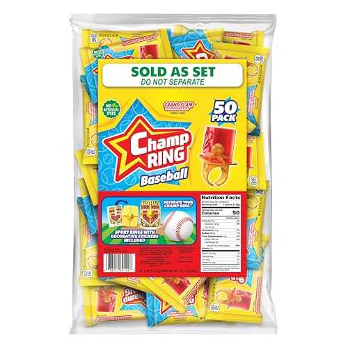 POPUPS! LOLLIPOP Champ Ring Baseball, Grand Slam Strawberry - Delicious Strawberry Flavored Candy Rings - Individually Wrapped - No Artificial Colors or Dyes - Perfect for Parties, Events \u0026 Snacks - Bulk Pack of 50