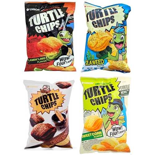 Generic [Combo of 4 Big Packs]Orion Turtle Chips, Choco Churros/Sweet Corn/Seaweed/Flamin Lime Flavor, Super Crunch, 5.64 薬局衡オンス
