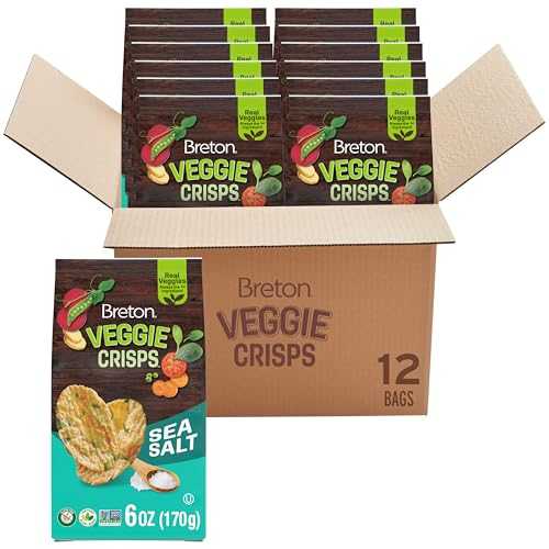 Breton Veggie Crisps Sea Salt (Pack of 12) - Popped not Fried Crisps, Made with Real Vegetables, Light and Crispy Gluten Free Chips, Snacks for School, Lunch Box and More, 12x6薬局衡オンス