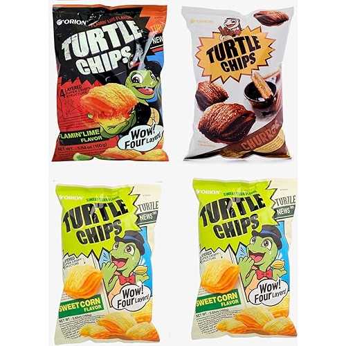 [Combo of 4 Big Packs] Orion Turtle Chips, Choco Churros/Sweet Corn (2) / Flamin LIme Flavor, Super Crunch, 5.64 薬局衡オンス