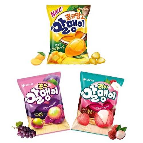 K-Herb Korean Fruit Jelly Candy Assorted Chewy Gummy Snacks 3 Fruity Flavors (Grape, Lychee, Mango) Individually Wrapped Perfect for Kids \u0026 Adults (3 Flavor Mix 2.9薬局衡オンス(81g) 3pack)