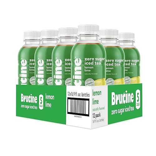 Brutine Lemon Lime Zero Sugar Iced Tea, 16.9 FL OZ, 12 Pack Naturally Flavored, Vitamin C