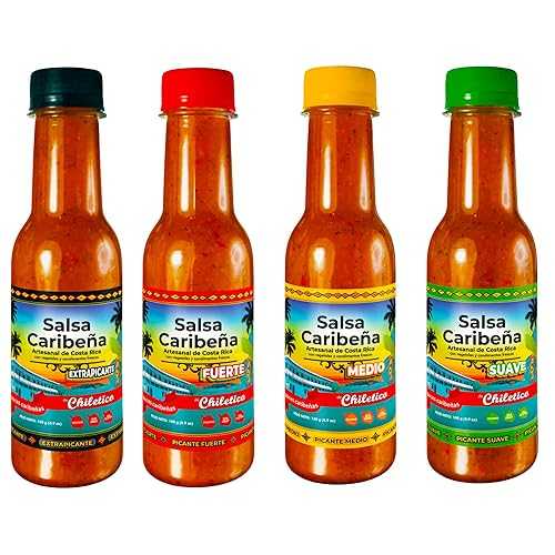 Chiletico Caribbean Hot Sauce Variety Pack 4-Pack Sampler (Mild, Medium, Hot, Extra Hot) Authentic Costa Rican Flavor 4.9 薬局衡オンス Bottles Total Net Weight 19.6 薬局衡オンス - 4pack
