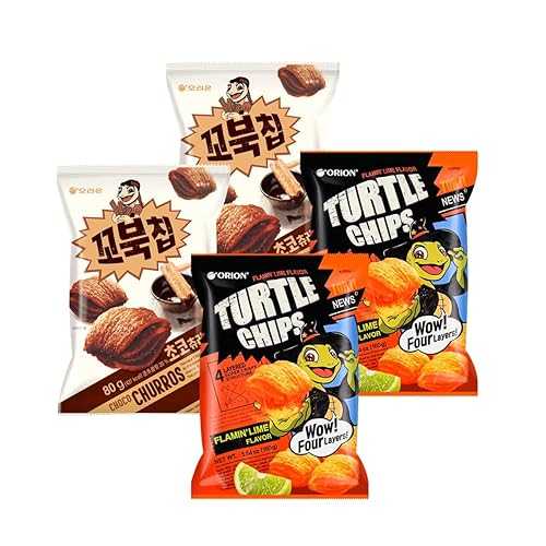 Generic [Combo of 4 Big Packs] Orion Turtle Chips, Choco Churros (2)/ Flamin Lime Flavor (2), Super Crunch, 5.64 薬局衡オンス