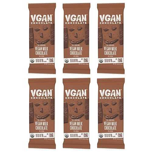 VGAN Vegan Chocolate Bars, Gluten Free Snacks, Plant Based, Soy and Dairy Free, Organic Ingredients, Cruelty Free, Kosher, and Non GMO, Milk Chocolates, 6 Pack