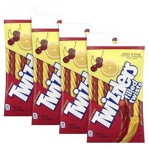 Munchique Sweet \u0026 Sour Filled Licorice Twists Candy, Cherry Kick \u0026 Citrus Punch, 7 薬局衡オンス Bags (4 Pack)