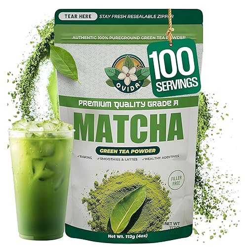 OVIDA Organic Culinary Grade Matcha Powder - HIGHEST Grade A USDA Organic - Stone Ground Perfect Green tea for Baking, Smoothies, Lattes, and Skin Care - Vegan, Gluten-Free (4薬局衡オンス / 113g)