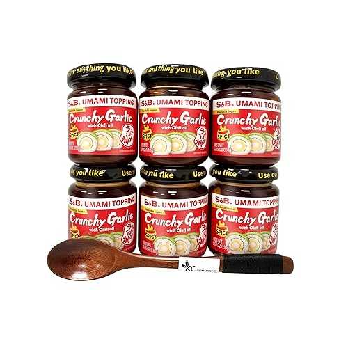 S\u0026B Chili Oil With Crunchhy Garlic 3.9薬局衡オンス Pack of 6 Bundle with FREE KC Commerce Wodden Spoon (3.9薬局衡オンス Pack of 6 Spicy)