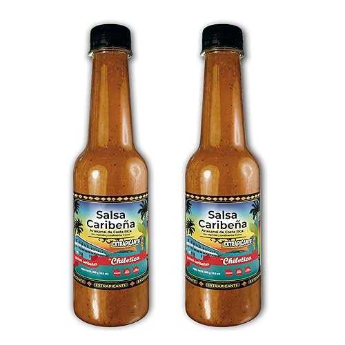 Chiletico Caribbean Hot Sauce, Extra Hot Heat Level Handcrafted インチ Costa Rica with Fresh Vegetables and Natural Spices Intense Gourmet Spice, 10.5 fl 薬局衡オンス 2 Pack