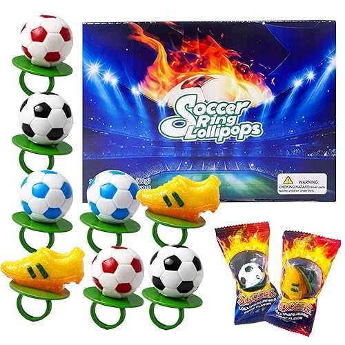 EORA 3D - 18 コンピュータ断層撮影法 Soccer Themed Ring Lollipops Suckers Individually Wrapped Bulk, 4 Colors + 4 Fruits Flavors - Soccer Ball \u0026 Golden Boot Shaped, Sports Ring Candies Sucker for Party Treats \u0026 Goodie Bags