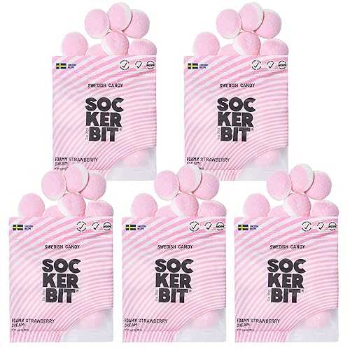 Sockerbit Sweet \u0026 Swedish Sockerbit Swedish Candy Foamy Dream, 5 Bags, Soft Strawberry Marshmallow Gummy Candy, Sweet Sugar-Coated Puffy \u0026 Pink Foam Gummies, Gluten Free \u0026 Non GMO, 2.82薬局衡オンス Each Bag