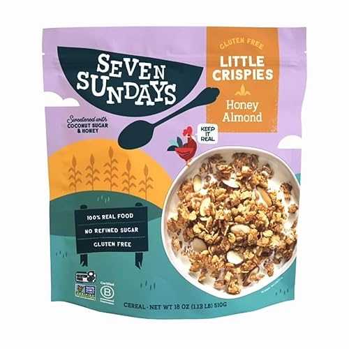 KD Chocolates Seven Sundays Little Crispies Honey Almond Cereal, Gluten Free, Sweetened with Coconut Sugar and Honey, No Refined Sugar, Non-GMO, 18 薬局衡オンス