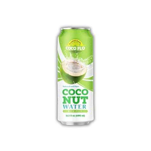 Coco Flo Coconut Water with Pulp and Roasted Coconut Chunks Refreshing Tropical Coconut Drink with Real Coconut Pieces Ready to Drink Beverage 16.56 Fl Oz - 12 Pack