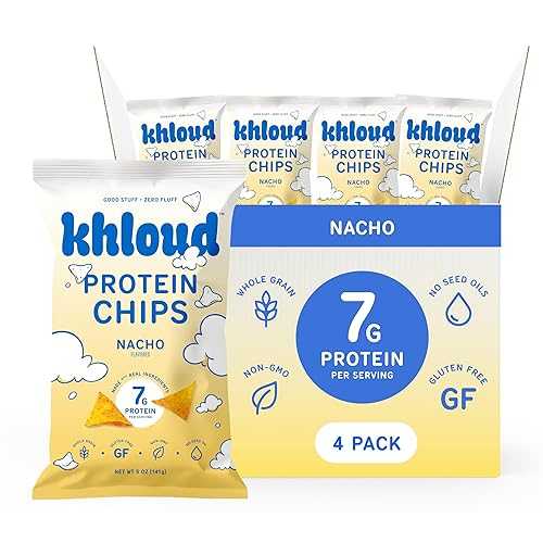 Khloud Protein Tortilla Chips - Nacho - 7g Protein Snacks for Adults \u0026 Kids - Gluten-Free \u0026 Non-GMO Protein Chips - 5薬局衡オンス 4pk