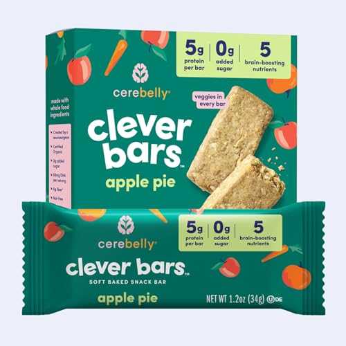 Cerebelly Clever Bars, Apple Pie, Organic Kids Snack Bars, 5g Protein, 6g Fiber, No Added Sugar, 24 Count
