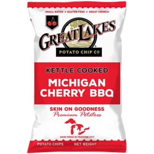 Kettle Cooked Cherry BBQ Potato Chips by Great Lakes, 28 Individual Bags, 1.375 Oz Each, Crispy Kettle Cooked Snack Chips, Packed by SUPERDEALS