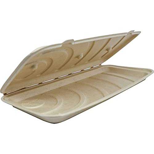 World Centric Fiber Hinged Containers, Pizza/Flatbread Containers, 6.6 x 13.7 x 1.3, Natural, Paper, 200/Carton|Glomarket