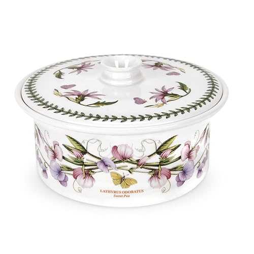 ポートメイリオン植物園のカバードキャセロール Portmeirion Botanic Garden 9.5" Round Casserole Dish with Cover, Sweet Pea Motif - Durable Porcelain Baking Dish with Chip-Resistant Glaze, Dishwasher & Microwave Safe - Stylish B|Glomarket