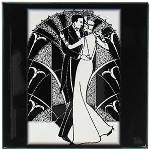 3dRose CST_41536_3 アールデコ ダンス カップル セラミック タイル コースター、4 個セット 3dRose CST_41536_3 Art Deco Dancing Couple Ceramic Tile Coasters, Set of 4