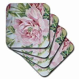 3dRose CST_47872_3 Shabby Chic Pink Country Rose Ceramic Tile Coasters (Set of 4)