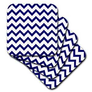 3dRose CST_110746_3 Chevron Pattern Navy Blue \u0026 White Zigzag Ceramic Tile Coasters, (Set of 4)