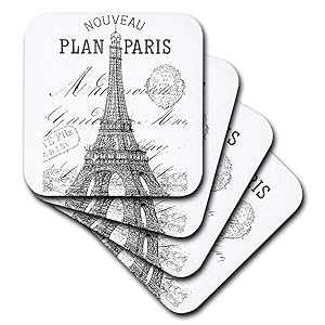 3dRose Nouveau Paris ヴィンテージ エッフェル塔 - 陶器 瓦 コースター、4 個仕かける (CST_110389_3) 3dRose Nouveau Paris Vintage Eiffel Tower - Ceramic Tile Coasters, Set of 4 (CST_110389_3)