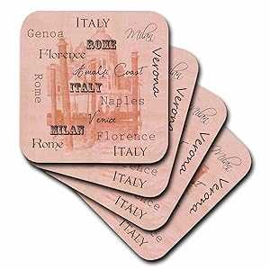 3dRose LLC cst_123296_3 陶器 瓦 コースター、「Places インチ Italy タイポグラフィー ヴィンテージ 工芸」、4 個仕かける 3dRose LLC cst_123296_3 Ceramic Tile Coasters, \