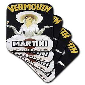 3dRose Vintage Martini Martini and Rossi Advertising Poster - Ceramic Tile Coasters, set of 4