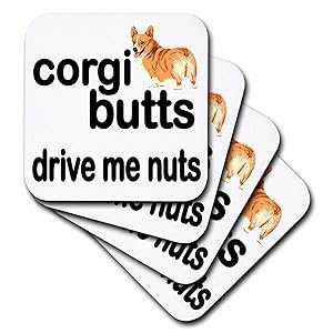 3dRose CST_172000_3 Corgi Butts Drive Me Nuts 陶器 瓦 コースター、4 個仕かける 3dRose CST_172000_3 Corgi Butts Drive Me Nuts Ceramic Tile Coasters, Set of 4