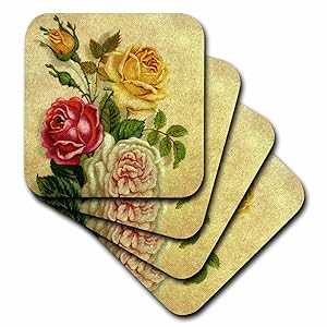 3dRose CST_192929_3 ヴィンテージローズ セラミックタイルコースター (4枚セット) 3dRose CST_192929_3 Vintage Roses Ceramic Tile Coasters, (Set of 4)