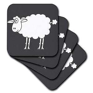 3dRose 可愛らしいポンチ絵の羊 - セラミックタイルコースター、4 個仕掛ける 3dRose Cute Cartoon Sheep - Ceramic Tile Coasters, set of 4