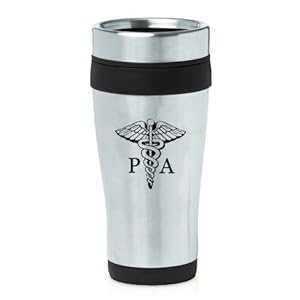 16オンス 断熱ステンレススチール トラベルマグ PA 医師アシスタント カドゥケウス (ブラック) MIP 16oz Insulated Stainless Steel Travel Mug PA Physician Assistant Caduceus (Black)