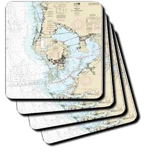 3dRose Print of Nautical Map Of Tampa Bay - Ceramic Tile Coasters, set of 4