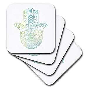 3dRose CST_217282_2 Hamsa Hand Green & Blue Watercolor Soft Coasters, (Set of 8) 4,595円