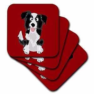 3dRose ファニーボーダーコリー子犬ドッグアート - セラミックタイルコースター、4 個セット (CST_218083_3) 3dRose Funny Border Collie Puppy Dog Art - Ceramic Tile Coasters, Set of 4 (CST_218083_3)