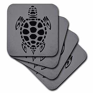 3dRose Turtle. D・・cor. Black and grey. - Soft Coasters, set of 8