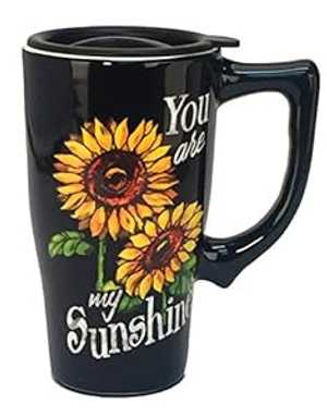 Spoontiques 12744 ユー アー マイ サンシャイン セラミック トラベル マグ ブラック Spoontiques 12744 You Are My Sunshine Ceramic Travel Mug, Black