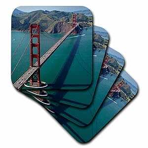 3dRose 3D Rose San Francisco-Golden Gate Bridge-and Marin Headlands Soft Coasters, Multicolor