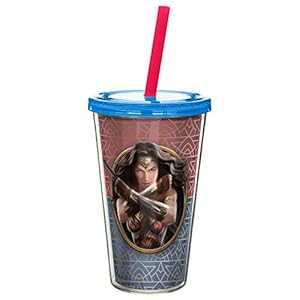 Zak Designs WWMA-0850 ワンダーウーマン映画二重壁ストロータンブラー、17オンス、マルチカラー Zak Designs WWMA-0850 Wonder Woman Movie Double Walled Straw Tumbler, 17 oz, Multicolor画像