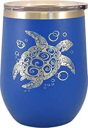 All Things Sea Turtles ダブルウォール断熱青み 12 薬局衡オンス ぶどう酒タンプラー、ウミガメ、青み ANJ Logos All Things Sea Turtles Double Wall Insulated Blue 12 薬局衡オンス Wine Tumbler, Sea Turtle, Blue