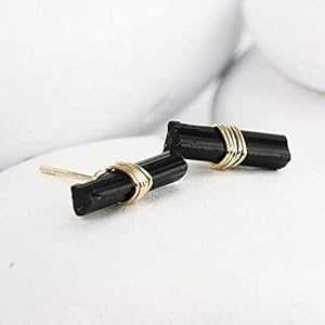 黒いこと トルマリン T 赤ちょうちん スタッド ピアス Lotus Stone Design Black Tourmaline T Bar Stud Earrings