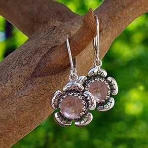 リサイクル アンティーク ピンク デプレッション ガラス スターリング シルバー フラワー レバーバック イヤリング Bottled Up Designs Recycled Antique Pink Depression Glass Sterling Silver Flower Leverback Earrings